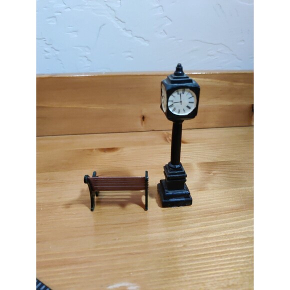 Lemax Village Accessory Black Town Clock Tower City Center + Metal Park Bench - Picture 3 of 6